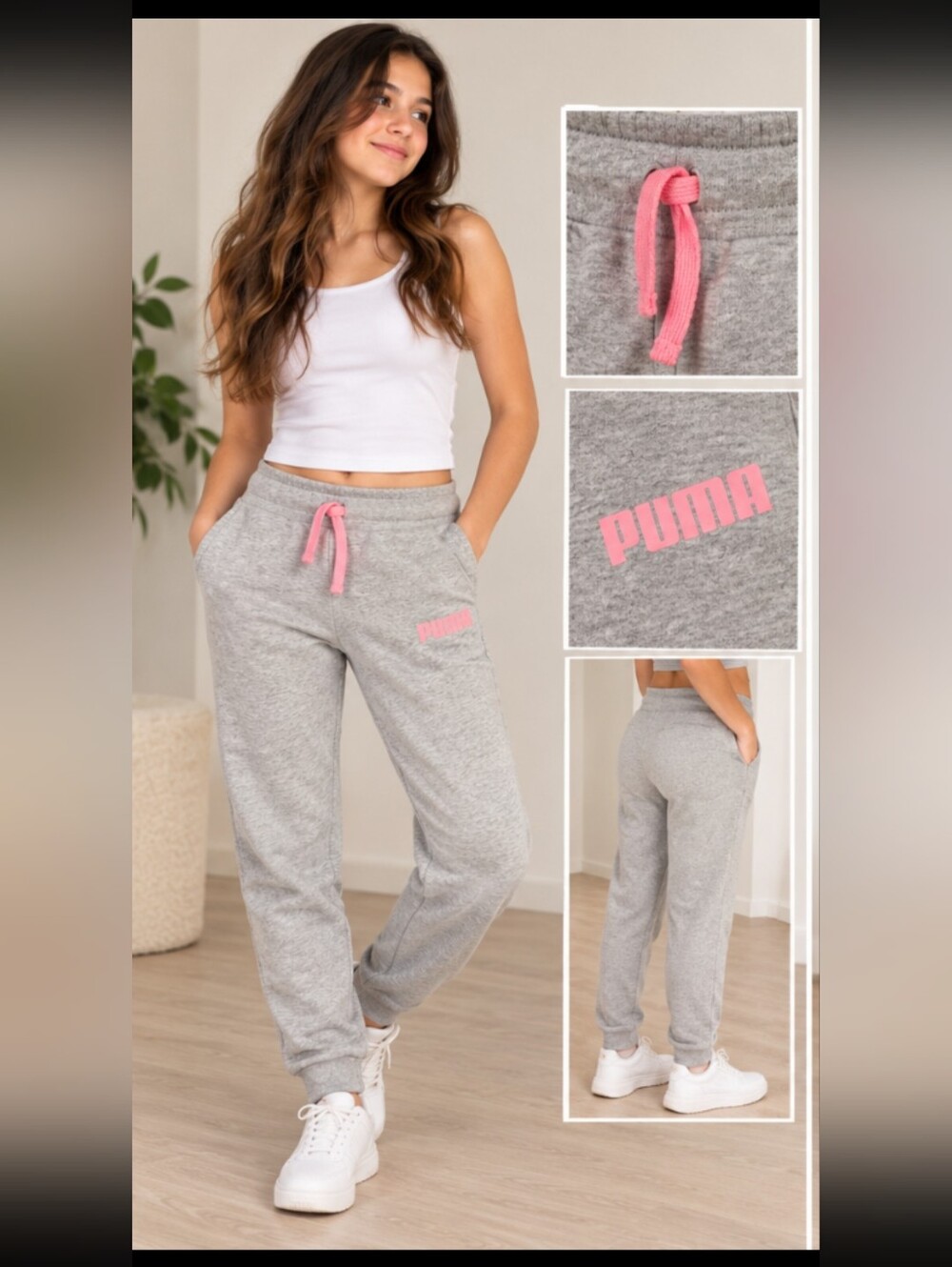5/$50 Puma Gray Sweatpants with Pink Accents- GIRLS 10/12 L